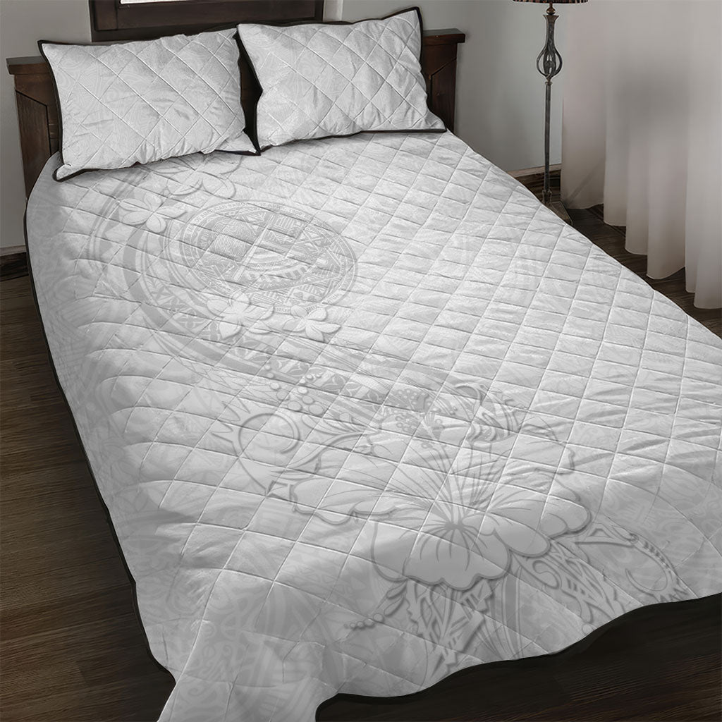 American Samoa White Sunday Quilt Bed Set Polynesian Pattern With Tropical Flowers LT05 White - Polynesian Pride