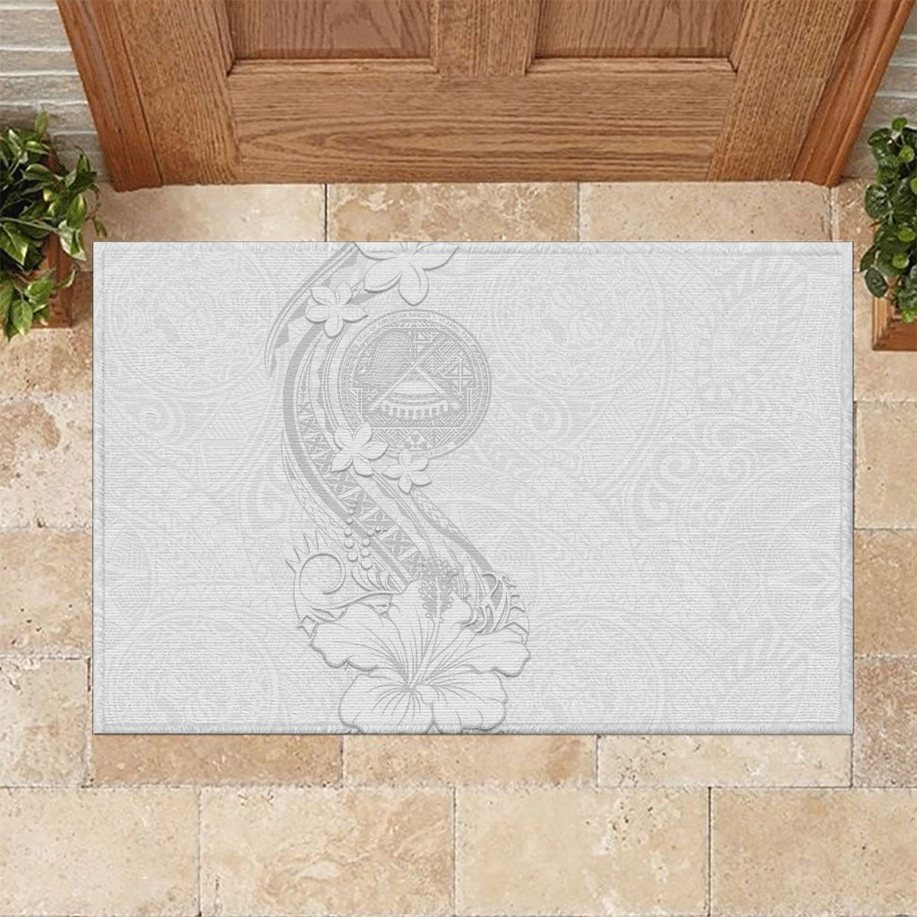 American Samoa White Sunday Rubber Doormat Polynesian Pattern With Tropical Flowers LT05 White - Polynesian Pride