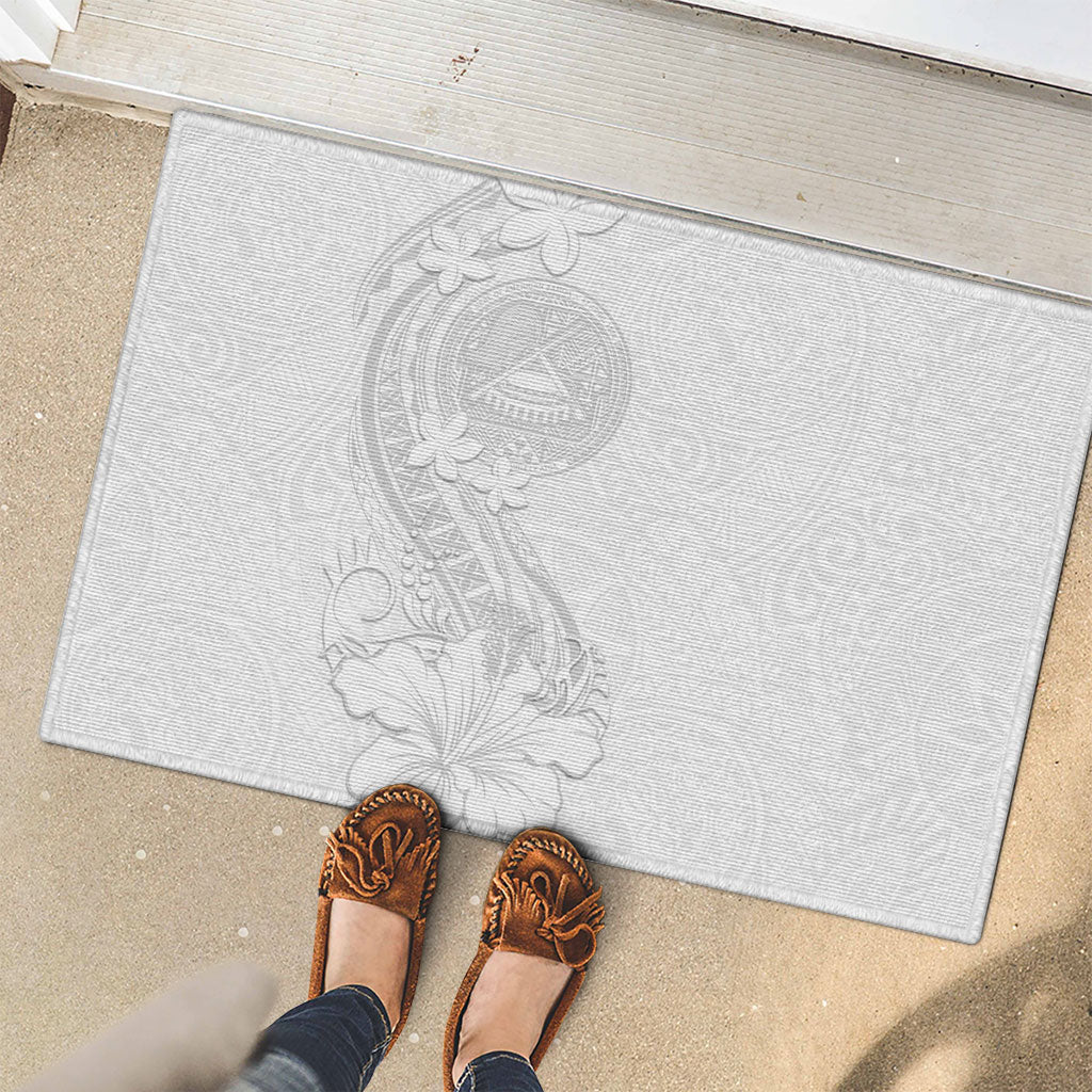 American Samoa White Sunday Rubber Doormat Polynesian Pattern With Tropical Flowers