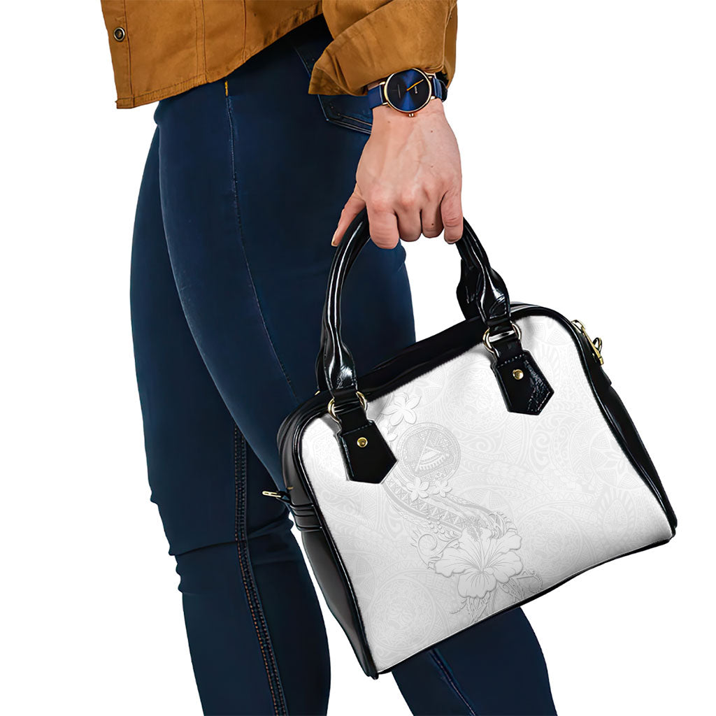 American Samoa White Sunday Shoulder Handbag Polynesian Pattern With Tropical Flowers