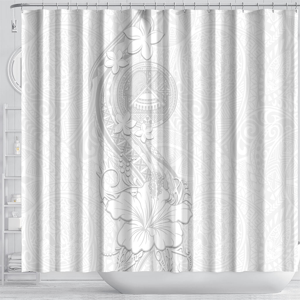 American Samoa White Sunday Shower Curtain Polynesian Pattern With Tropical Flowers