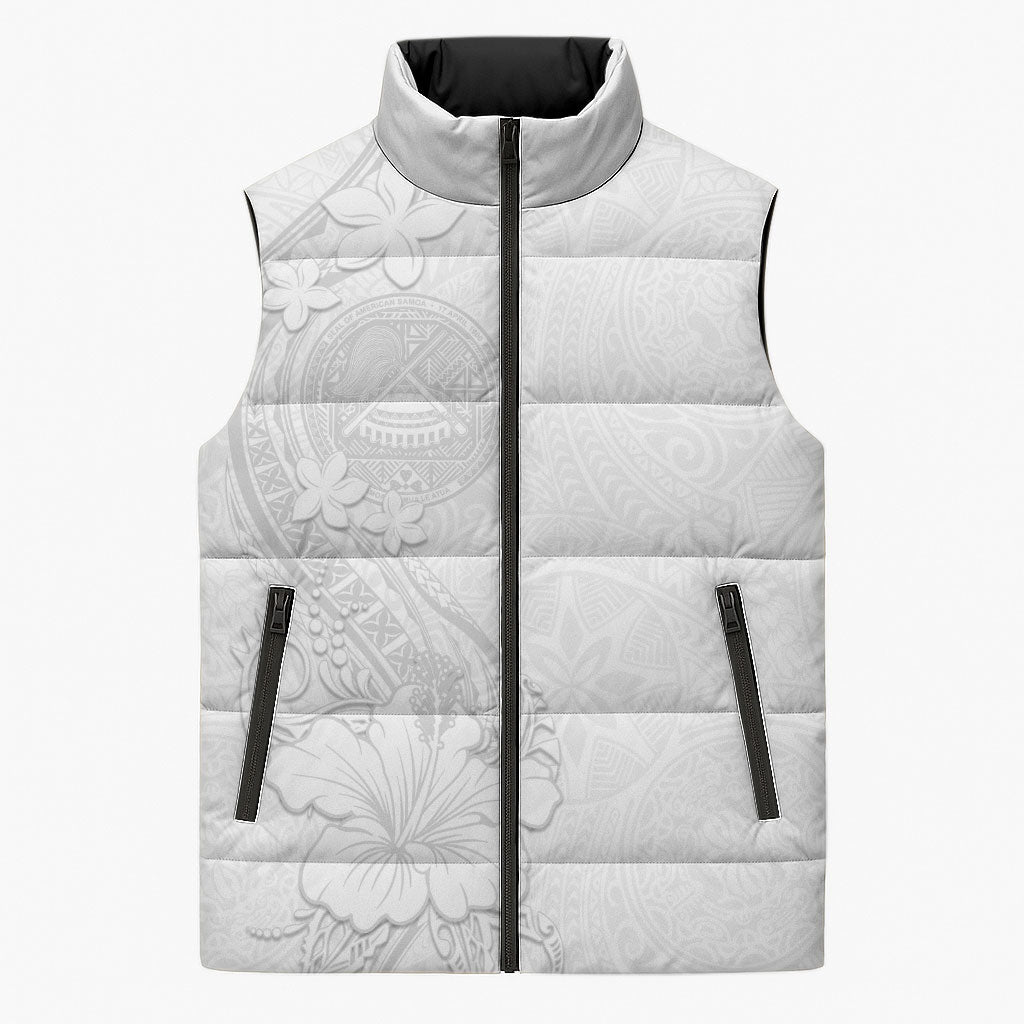 American Samoa White Sunday Sleeveless Puffer Jacket Polynesian Pattern With Tropical Flowers LT05 Unisex White - Polynesian Pride