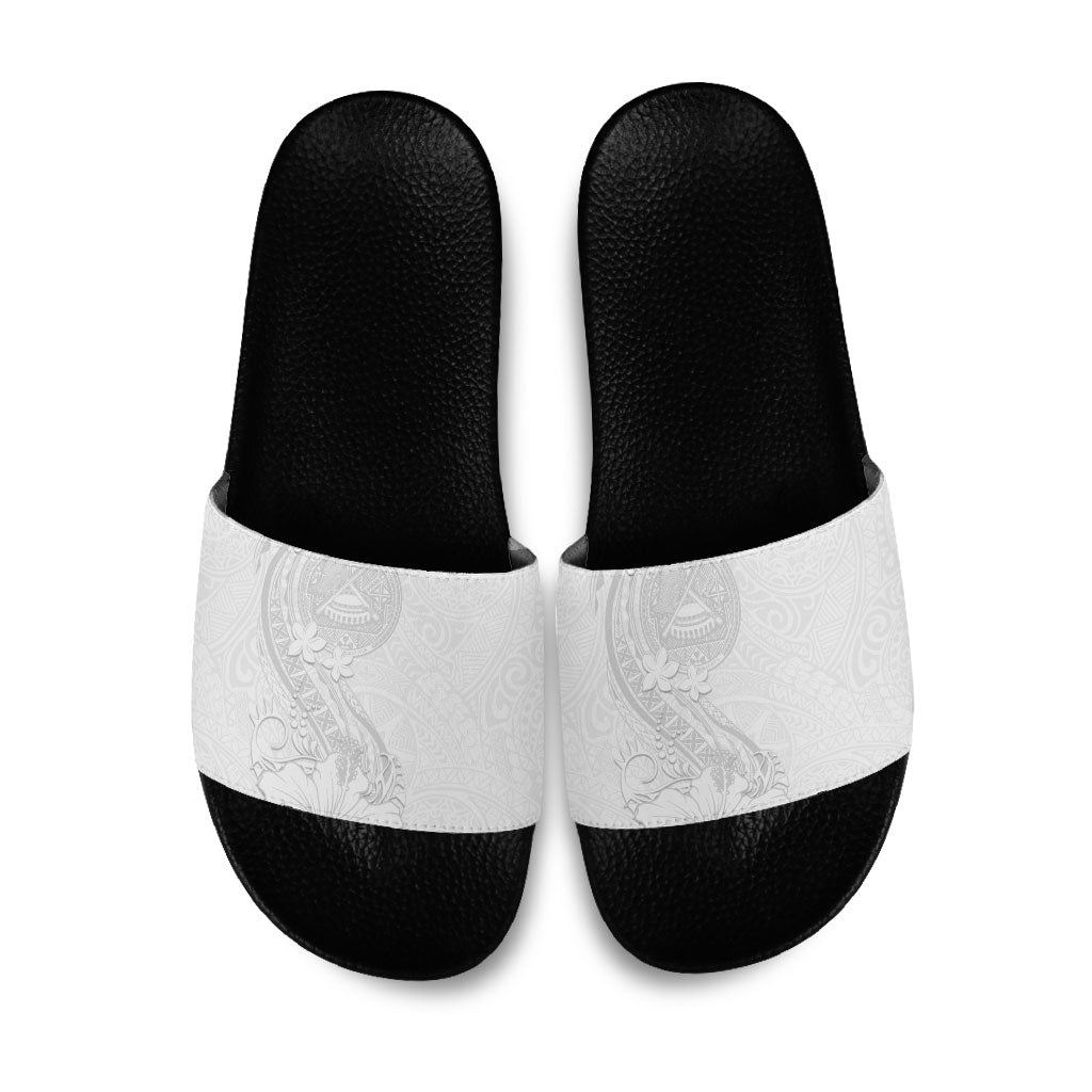American Samoa White Sunday Slide Sandals Polynesian Pattern With Tropical Flowers LT05 White - Polynesian Pride