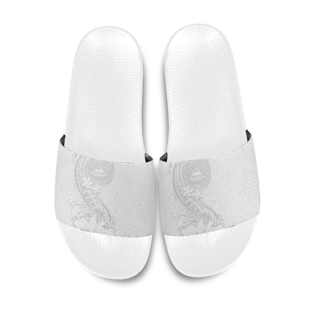 American Samoa White Sunday Slide Sandals Polynesian Pattern With Tropical Flowers