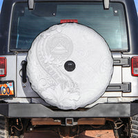 American Samoa White Sunday Spare Tire Cover Polynesian Pattern With Tropical Flowers