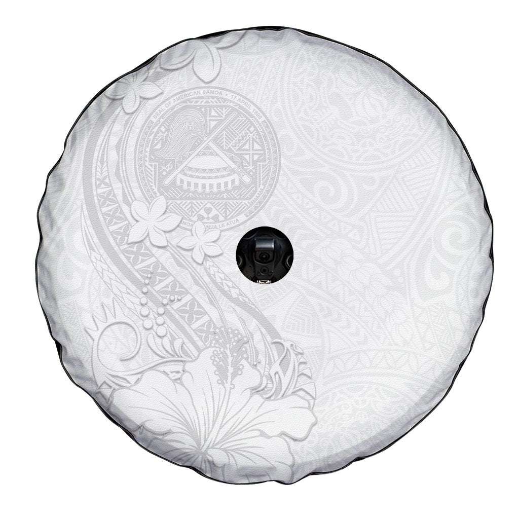 American Samoa White Sunday Spare Tire Cover Polynesian Pattern With Tropical Flowers