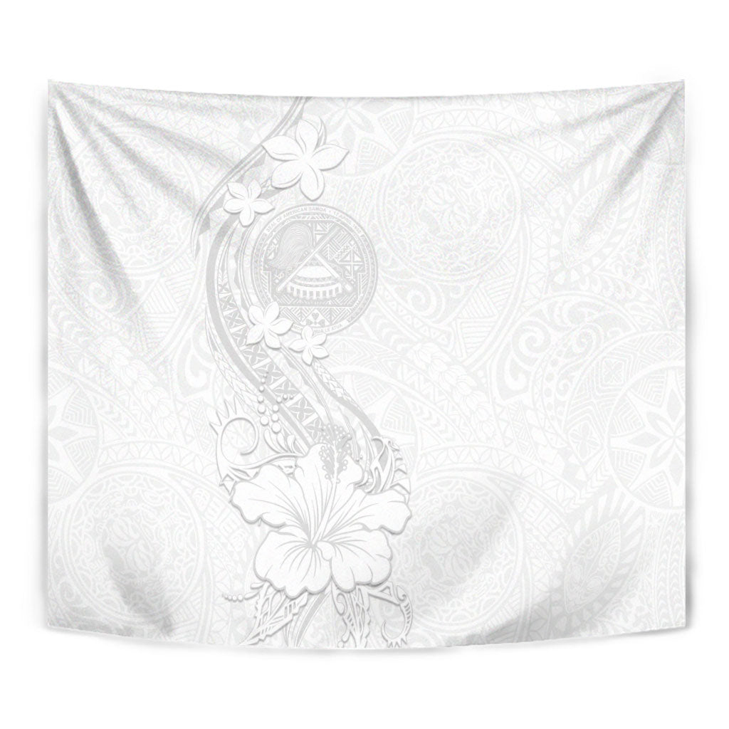 American Samoa White Sunday Tapestry Polynesian Pattern With Tropical Flowers