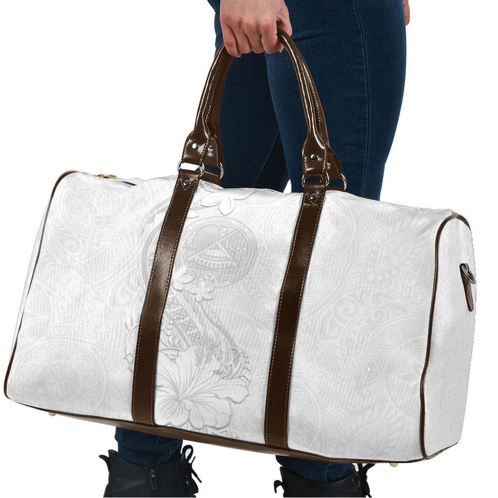 American Samoa White Sunday Travel Bag Polynesian Pattern With Tropical Flowers