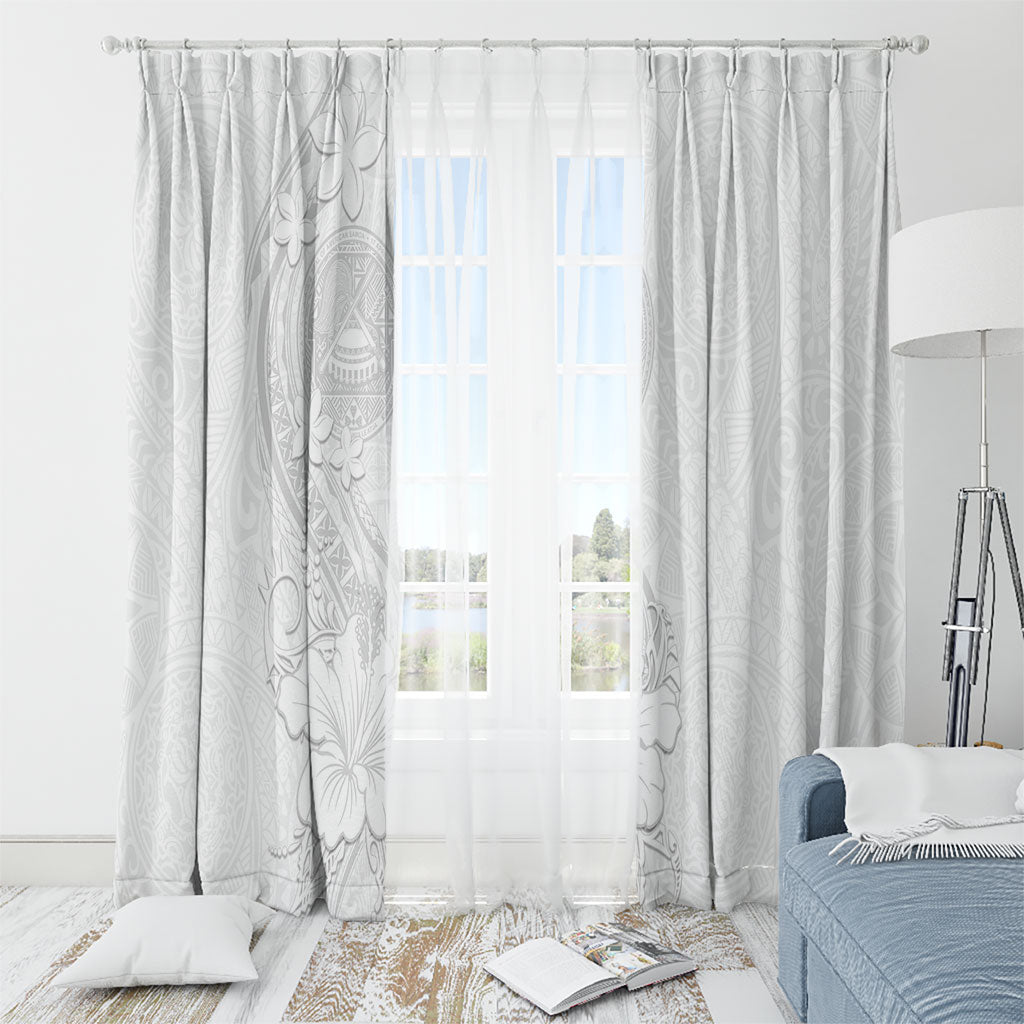 American Samoa White Sunday Window Curtain Polynesian Pattern With Tropical Flowers