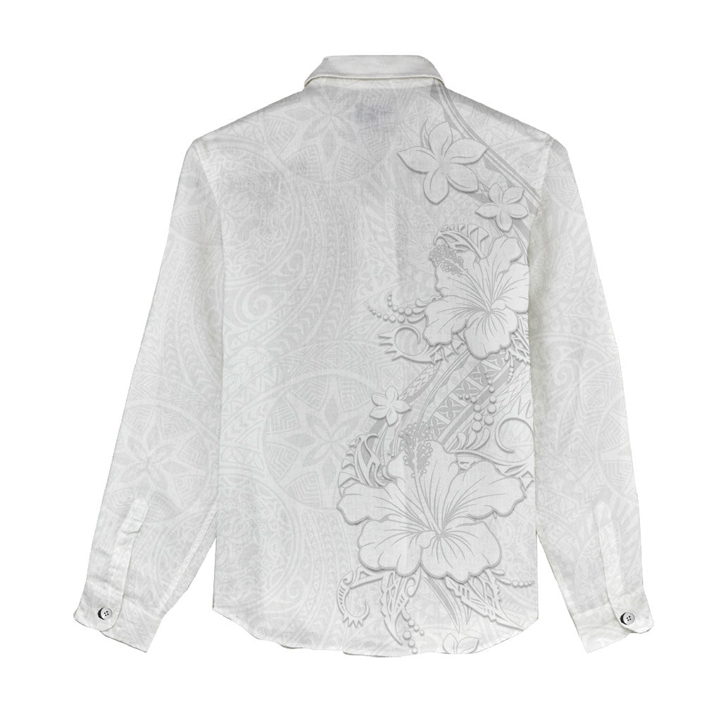 American Samoa White Sunday Women Casual Shirt Polynesian Pattern With Tropical Flowers