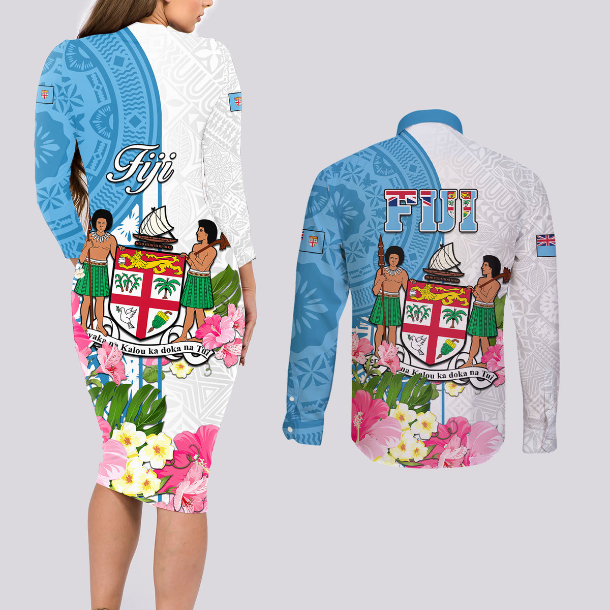 fiji-day-couples-matching-long-sleeve-bodycon-dress-and-long-sleeve-button-shirts-tanoa-hibiscus-fijian-tapa-masi-pattern