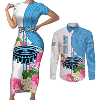 fiji-day-couples-matching-short-sleeve-bodycon-dress-and-long-sleeve-button-shirts-tanoa-hibiscus-fijian-tapa-masi-pattern