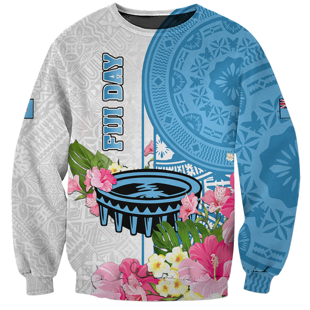 Fiji Day Sweatshirt Tanoa Hibiscus Fijian Tapa Masi Pattern LT05 Unisex White - Polynesian Pride