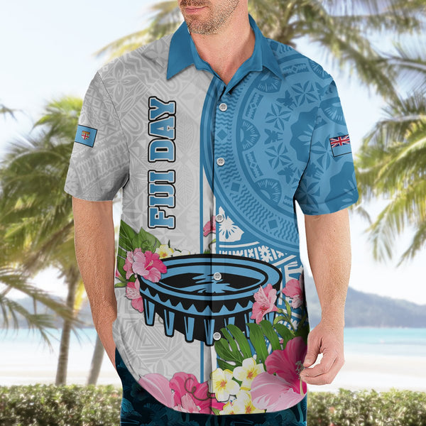 Personalised Fiji Day Hawaiian Shirt Flying Fijians Masi Kesa Style - Turquoise LT7 main image 1