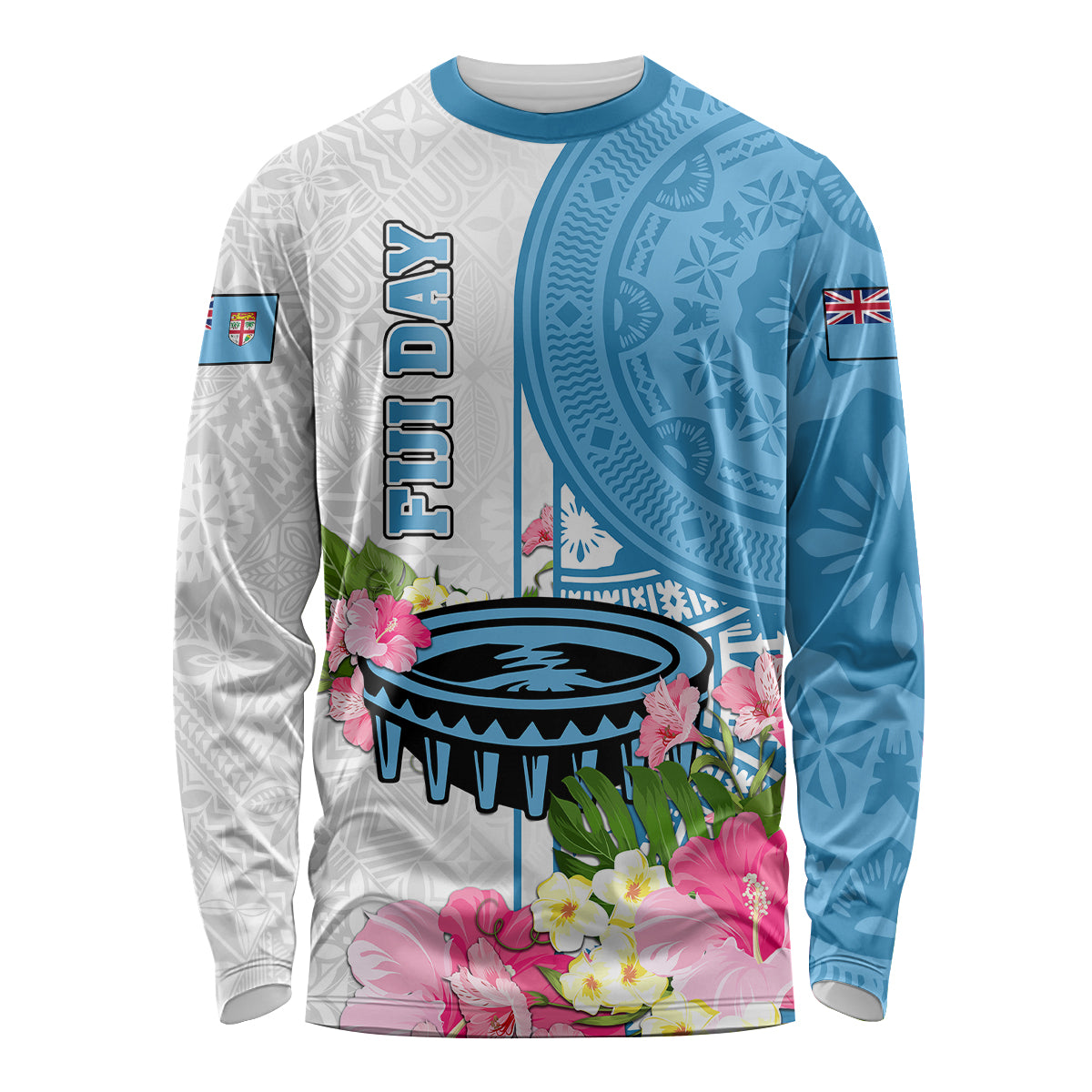 Personalized Fiji Day Long Sleeve Shirt Tanoa Hibiscus Fijian Tapa Masi Pattern LT05 Unisex White - Polynesian Pride