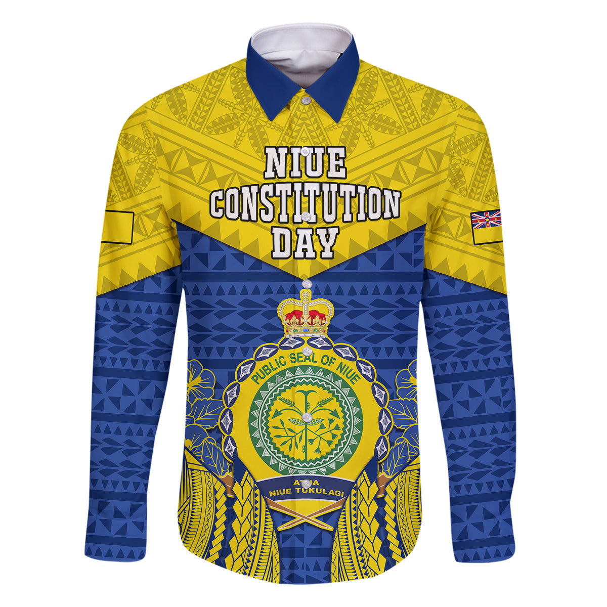 niue-constitution-day-family-matching-off-shoulder-short-dress-and-hawaiian-shirt-coat-of-arms-niuean-hiapo-pattern