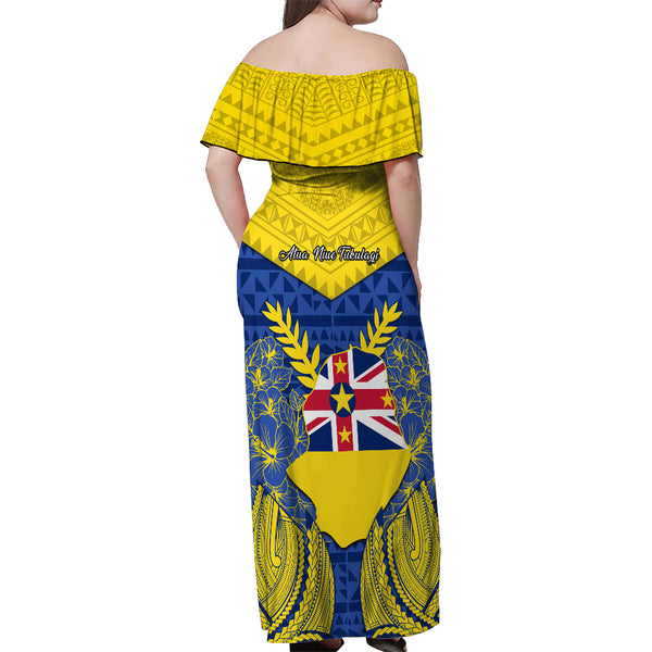Personalised Niue Christmas Off Shoulder Sweater Coat of Arms and Map Beautiful Merry Xmas Snowflake LT03 main image 0