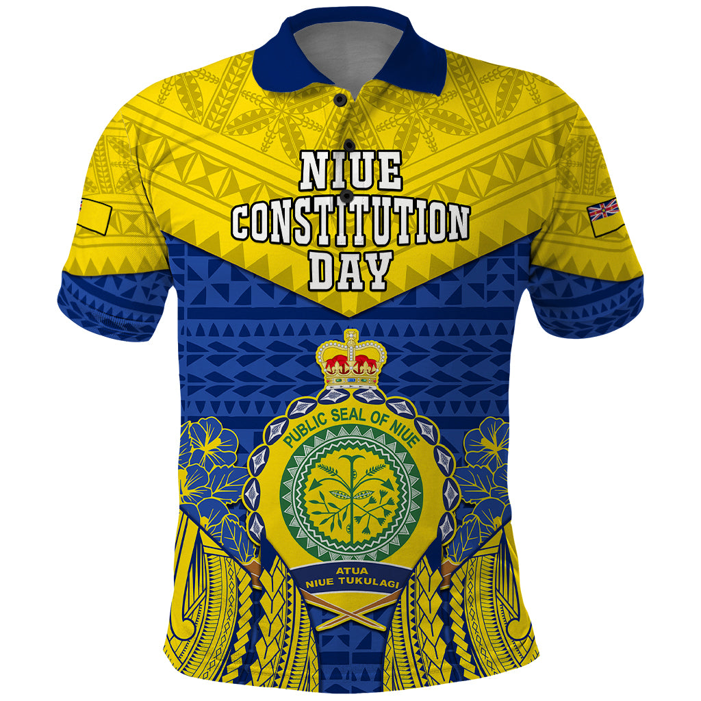 Niue Constitution Day Polo Shirt Coat Of Arms Niuean Hiapo Pattern LT05 Yellow - Polynesian Pride