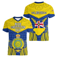 niue-constitution-day-women-v-neck-t-shirt-coat-of-arms-niuean-hiapo-pattern