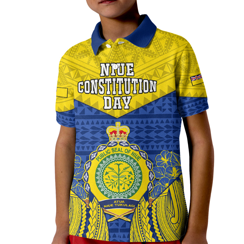 Personalized Niue Constitution Day Kid Polo Shirt Coat Of Arms Niuean Hiapo Pattern LT05 Kid Yellow - Polynesian Pride