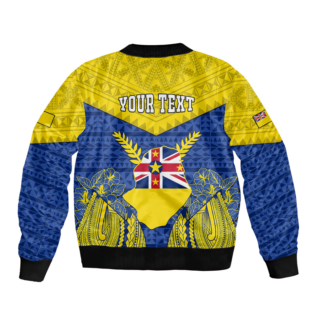 personalized-niue-constitution-day-sleeve-zip-bomber-jacket-coat-of-arms-niuean-hiapo-pattern