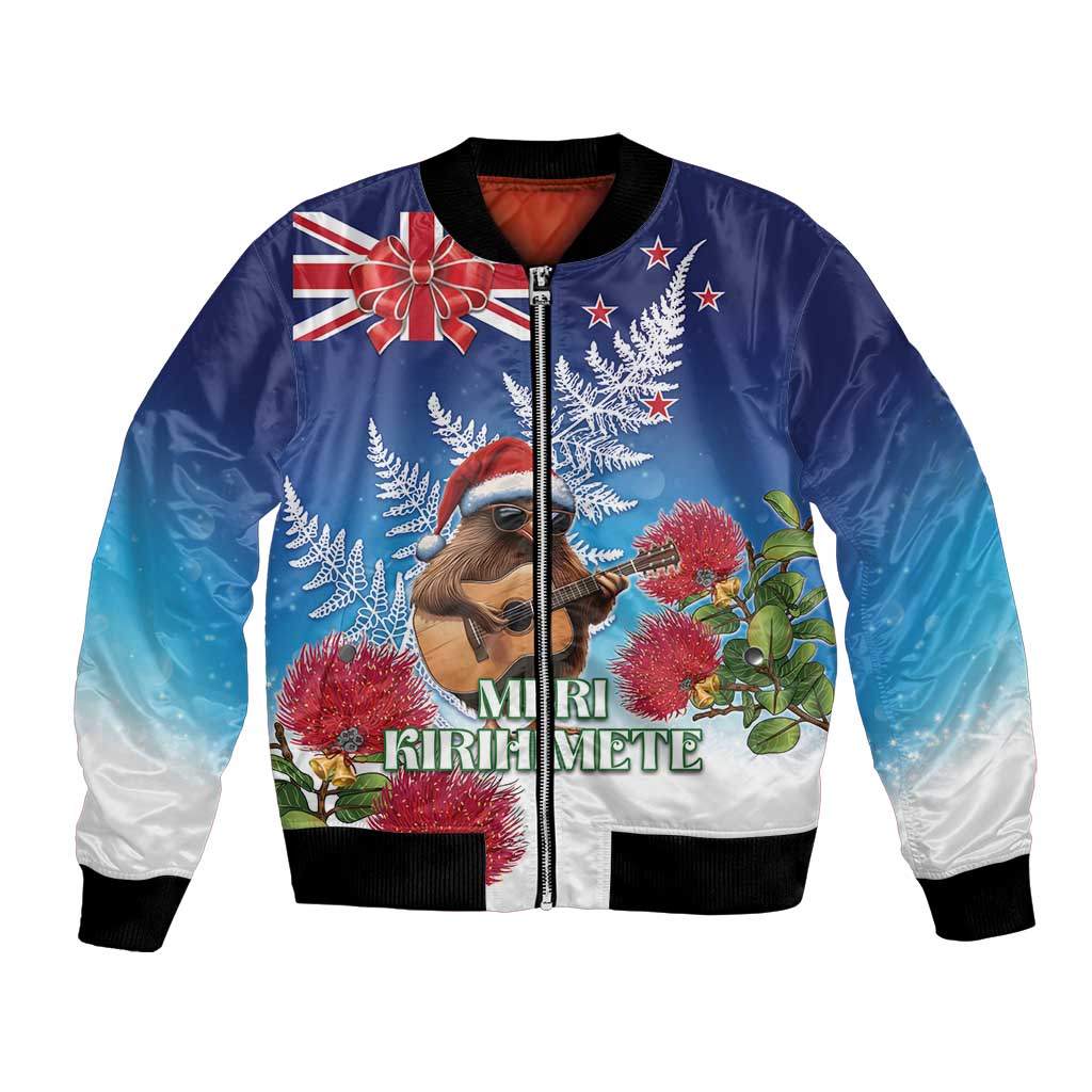 New Zealand Kiwi Christmas Bomber Jacket Xmas Vibe LT05 Unisex Blue - Polynesian Pride