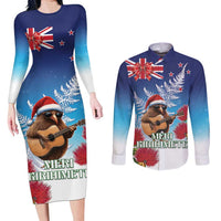 New Zealand Kiwi Christmas Couples Matching Long Sleeve Bodycon Dress and Long Sleeve Button Shirt Xmas Vibe