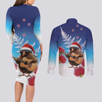 New Zealand Kiwi Christmas Couples Matching Long Sleeve Bodycon Dress and Long Sleeve Button Shirt Xmas Vibe