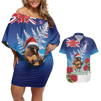 New Zealand Kiwi Christmas Couples Matching Off Shoulder Short Dress and Hawaiian Shirt Xmas Vibe