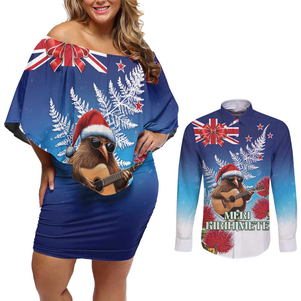 New Zealand Kiwi Christmas Couples Matching Off Shoulder Short Dress and Long Sleeve Button Shirt Xmas Vibe