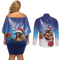 New Zealand Kiwi Christmas Couples Matching Off Shoulder Short Dress and Long Sleeve Button Shirt Xmas Vibe