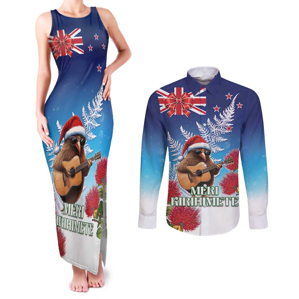 New Zealand Kiwi Christmas Couples Matching Tank Maxi Dress and Long Sleeve Button Shirt Xmas Vibe