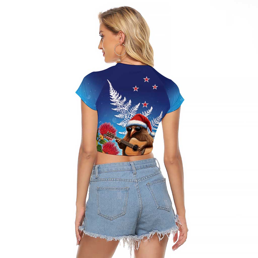 New Zealand Kiwi Christmas Raglan Cropped T Shirt Xmas Vibe