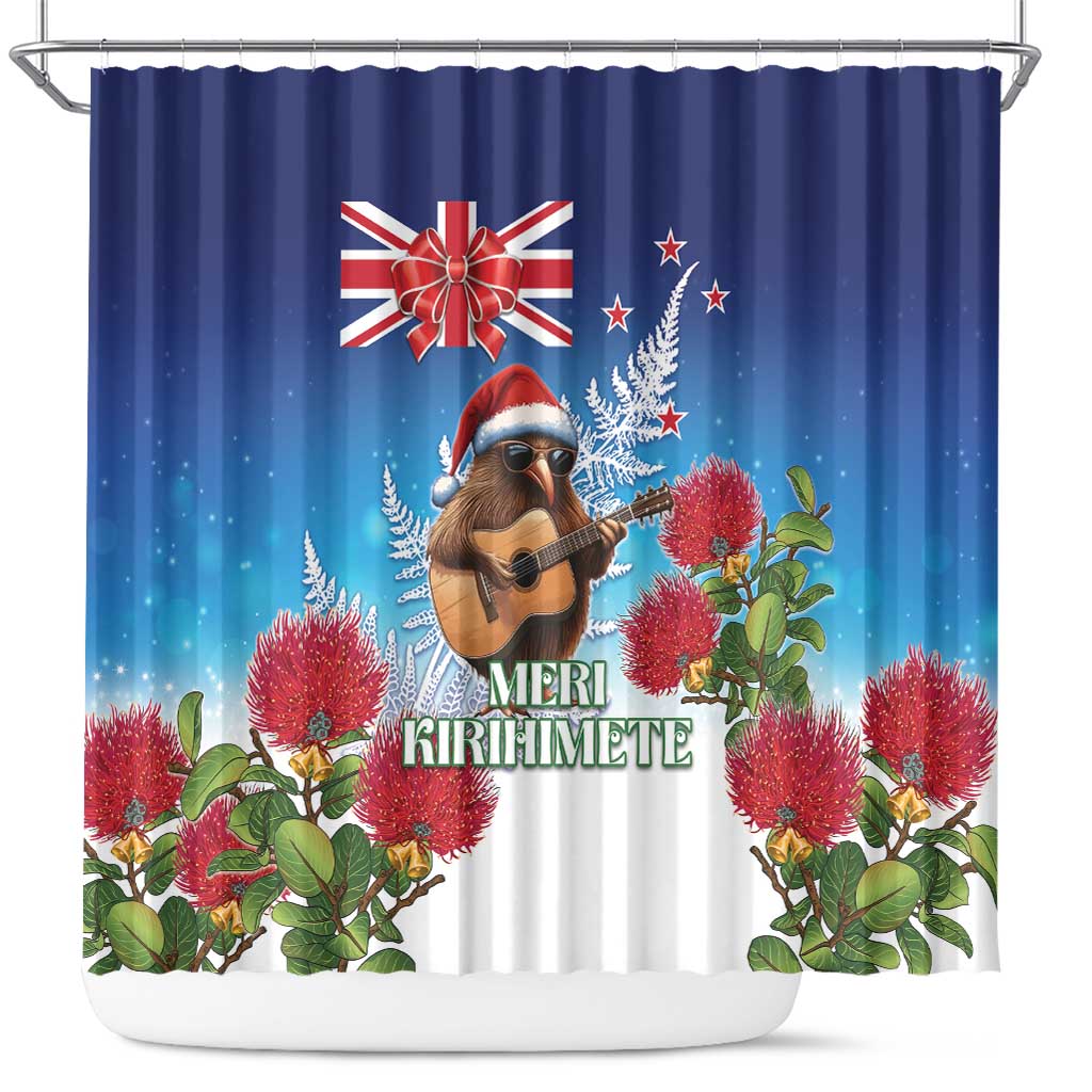 New Zealand Kiwi Christmas Shower Curtain Xmas Vibe LT05 Blue - Polynesian Pride