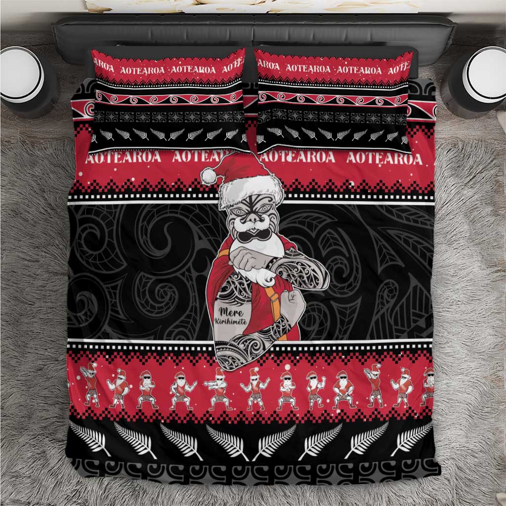 New Zealand Santa Tiki Christmas Bedding Set Meri Kirihimete LT05 Black - Polynesian Pride