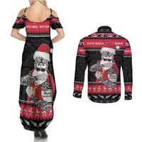 New Zealand Santa Tiki Christmas Couples Matching Summer Maxi Dress and Long Sleeve Button Shirt Meri Kirihimete