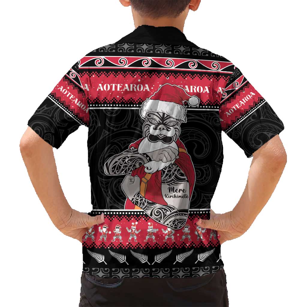 New Zealand Santa Tiki Christmas Family Matching Long Sleeve Bodycon Dress and Hawaiian Shirt Meri Kirihimete