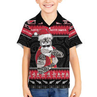 New Zealand Santa Tiki Christmas Family Matching Off The Shoulder Long Sleeve Dress and Hawaiian Shirt Meri Kirihimete