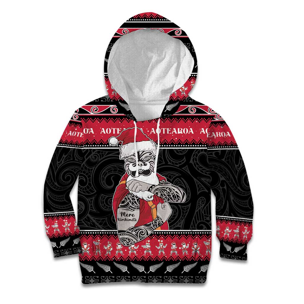 New Zealand Santa Tiki Christmas Kid Hoodie Meri Kirihimete