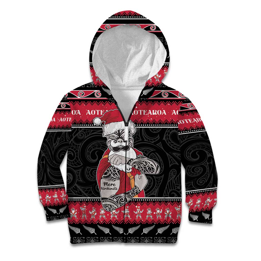 New Zealand Santa Tiki Christmas Kid Hoodie Meri Kirihimete