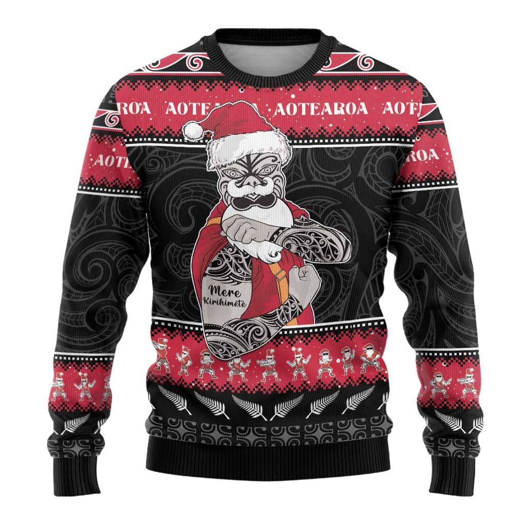 New Zealand Santa Tiki Christmas Ugly Christmas Sweater Meri Kirihimete
