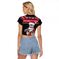 New Zealand Santa Tiki Christmas Raglan Cropped T Shirt Meri Kirihimete