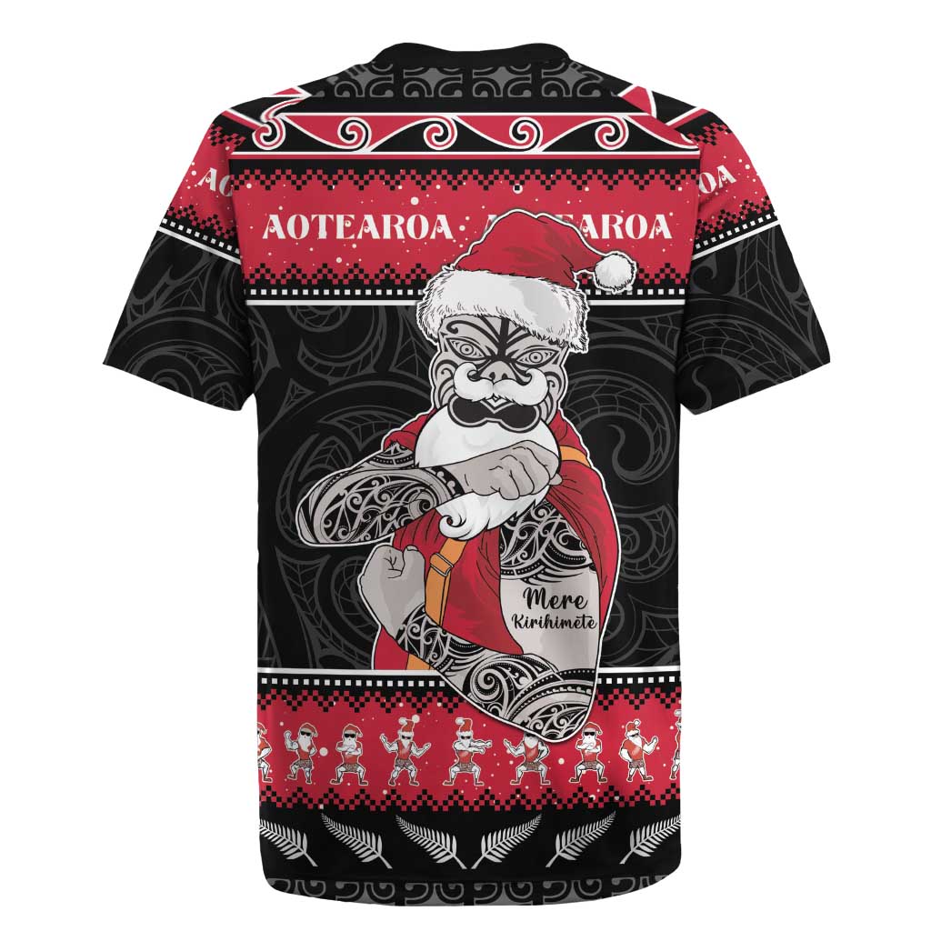 New Zealand Santa Tiki Christmas Rugby Jersey Meri Kirihimete