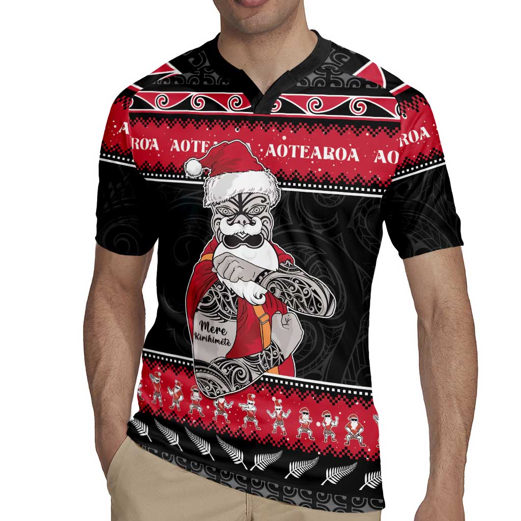 New Zealand Santa Tiki Christmas Rugby Jersey Meri Kirihimete