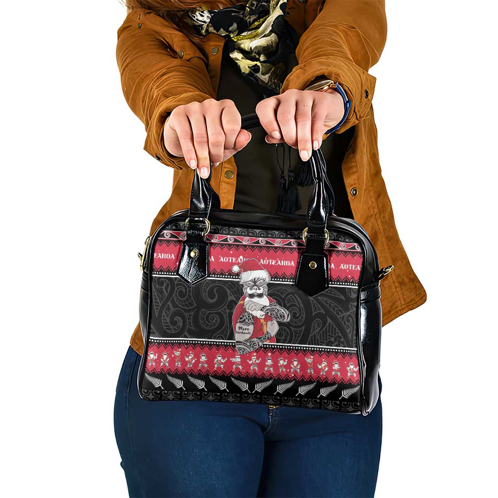 New Zealand Santa Tiki Christmas Shoulder Handbag Meri Kirihimete LT05 One Size Black - Polynesian Pride