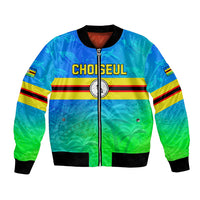 Personalised Solomon Islands Choiseul Province Day Bomber Jacket Sea Turtle Tribal Pattern LT05 Unisex Blue - Polynesian Pride