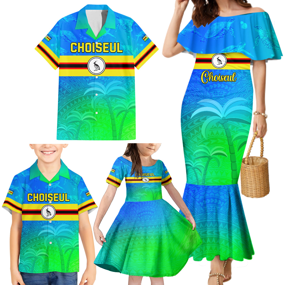 Personalised Solomon Islands Choiseul Province Day Family Matching Mermaid Dress and Hawaiian Shirt Sea Turtle Tribal Pattern LT05 - Polynesian Pride