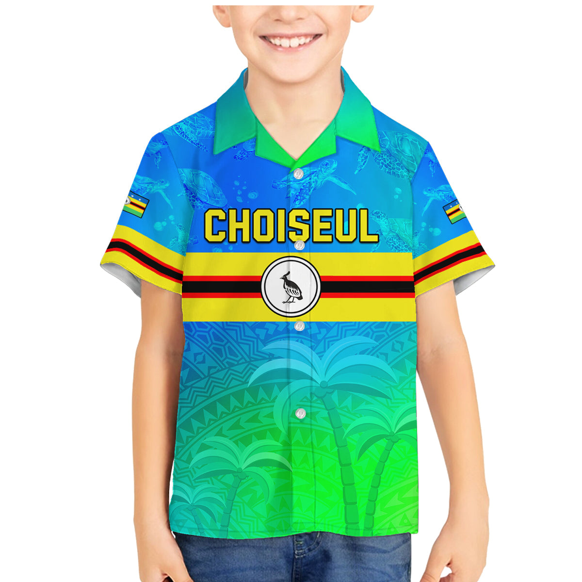 Personalised Solomon Islands Choiseul Province Day Family Matching Mermaid Dress and Hawaiian Shirt Sea Turtle Tribal Pattern LT05 Son's Shirt Blue - Polynesian Pride