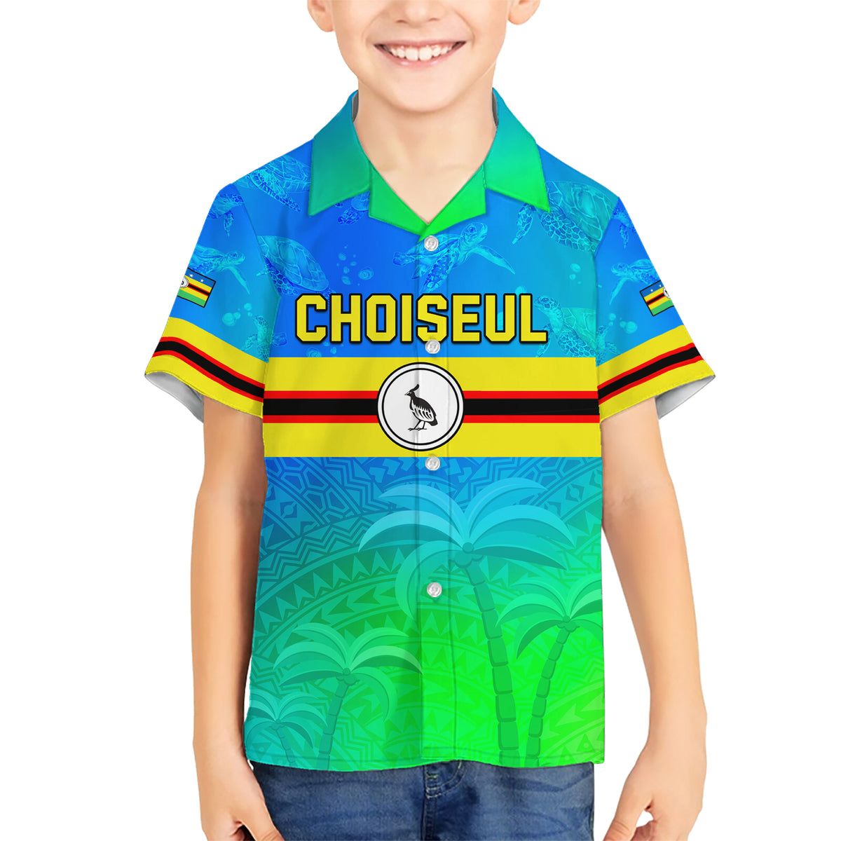 Personalised Solomon Islands Choiseul Province Day Family Matching Short Sleeve Bodycon Dress and Hawaiian Shirt Sea Turtle Tribal Pattern LT05 Son's Shirt Blue - Polynesian Pride