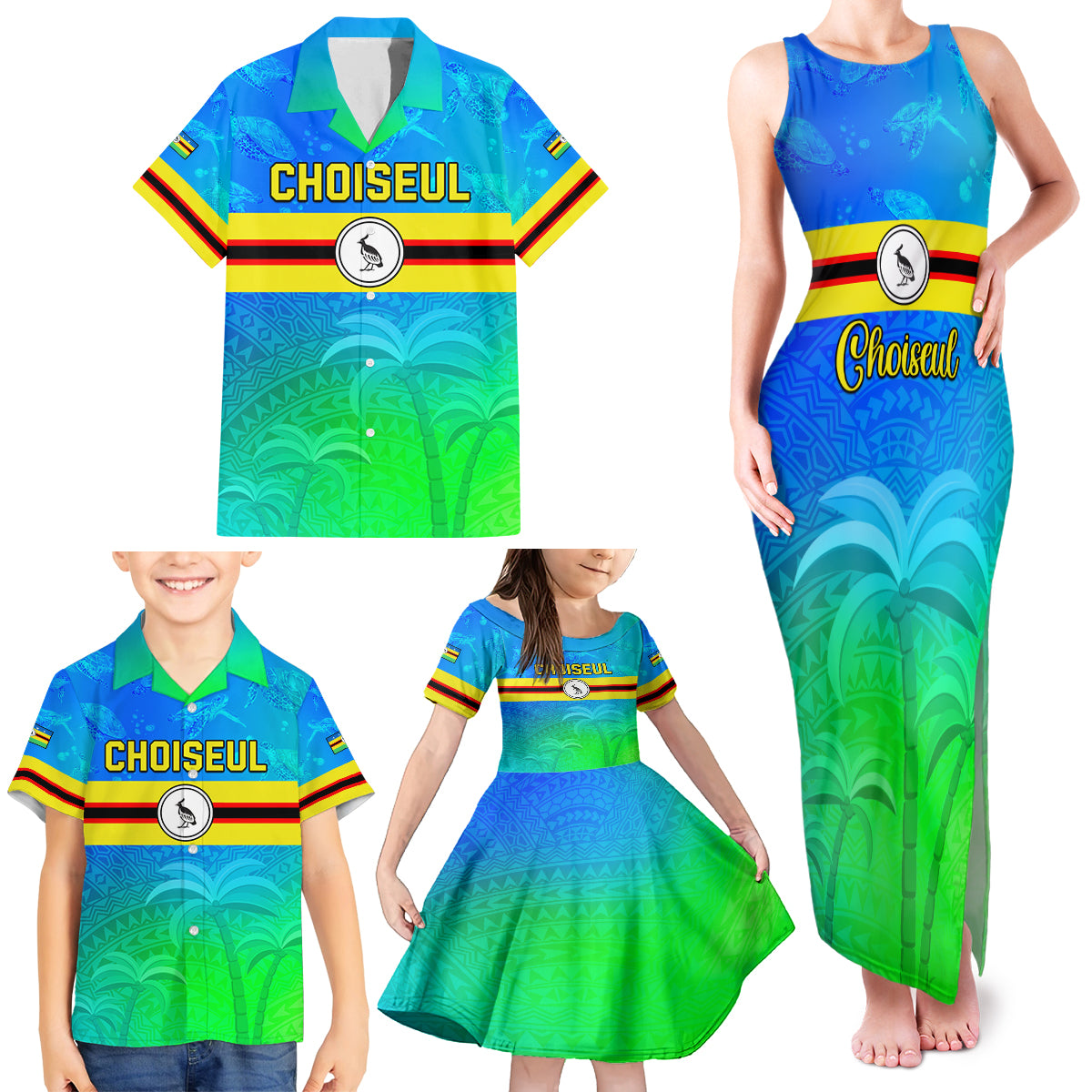 Personalised Solomon Islands Choiseul Province Day Family Matching Tank Maxi Dress and Hawaiian Shirt Sea Turtle Tribal Pattern LT05 - Polynesian Pride